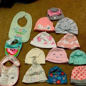 Eleven Nb hats three bibs